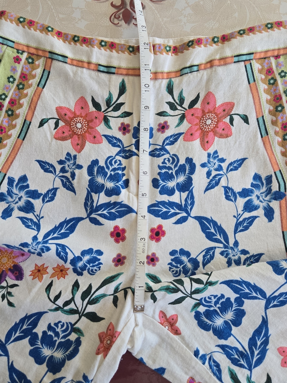 House of Harlow 1960 Wide Leg Pants Womens Size 8 Cream Multicolor Floral Boho - Picture 9 of 13